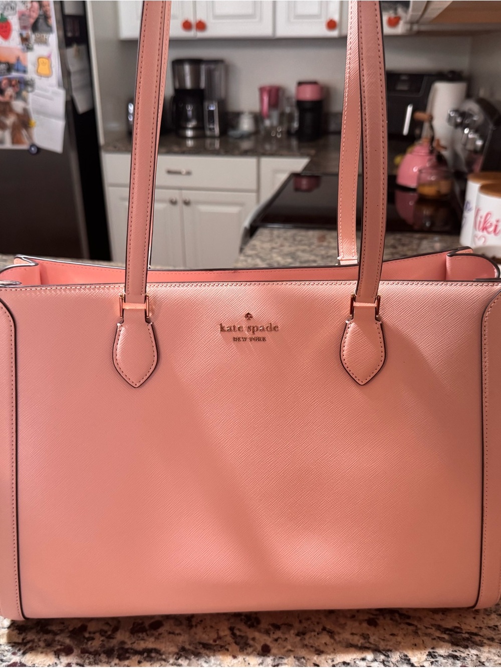 kate spade Pink Saffiano Tote with Gold Logo